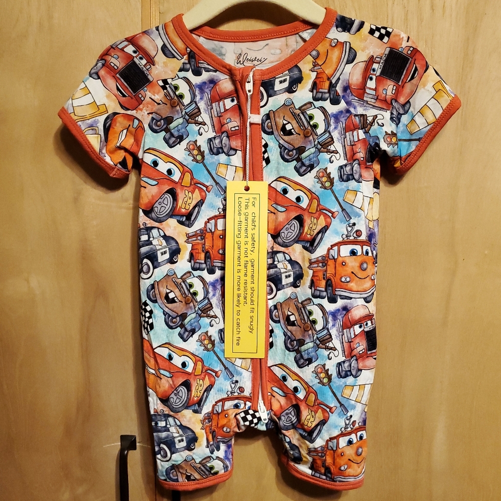 Weiwei bamboo disney cars short romper NWT size 3-6months